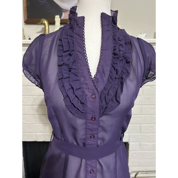 Y2K Vintage Sz S Womens Purple Ruffled Top Whimisigoth Goth Vampire Vamp - Picture 4 of 6